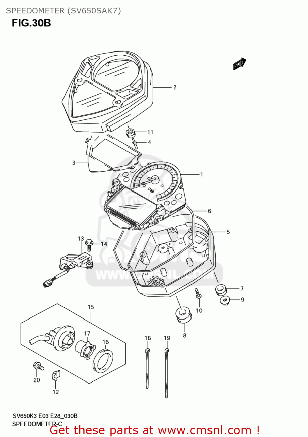 SPEEDOMETER (SV650SAK7) SV650S 2005 (K5) USA (E03)
