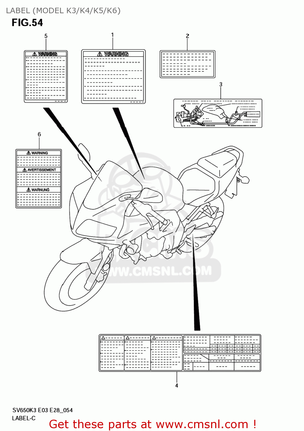 LABEL (MODEL K3/K4/K5/K6) SV650S 2007 (K7) USA (E03)