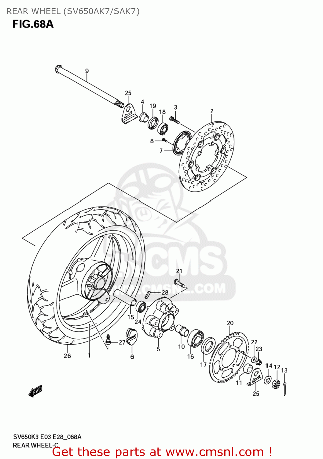 REAR WHEEL (SV650AK7/SAK7) SV650S 2007 (K7) USA (E03)