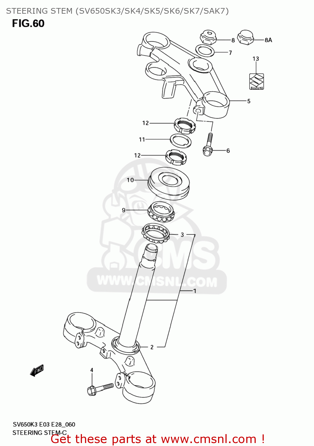 STEERING STEM (SV650SK3/SK4/SK5/SK6/SK7/SAK7) SV650S 2007 (K7) USA (E03)