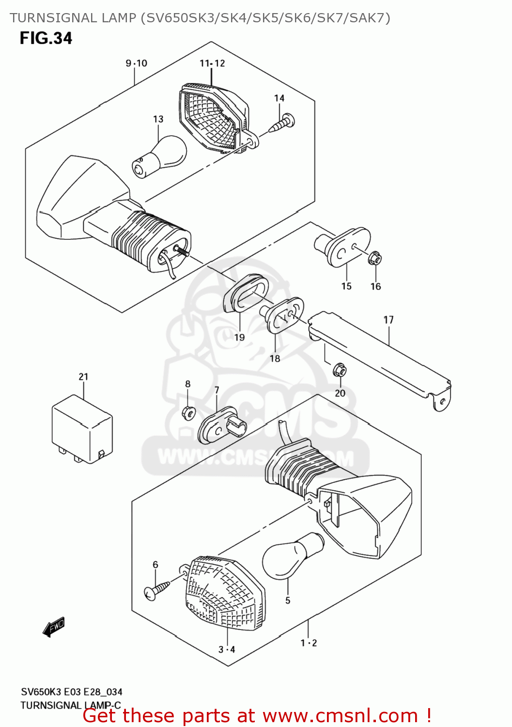 TURNSIGNAL LAMP (SV650SK3/SK4/SK5/SK6/SK7/SAK7) SV650S 2007 (K7) USA (E03)