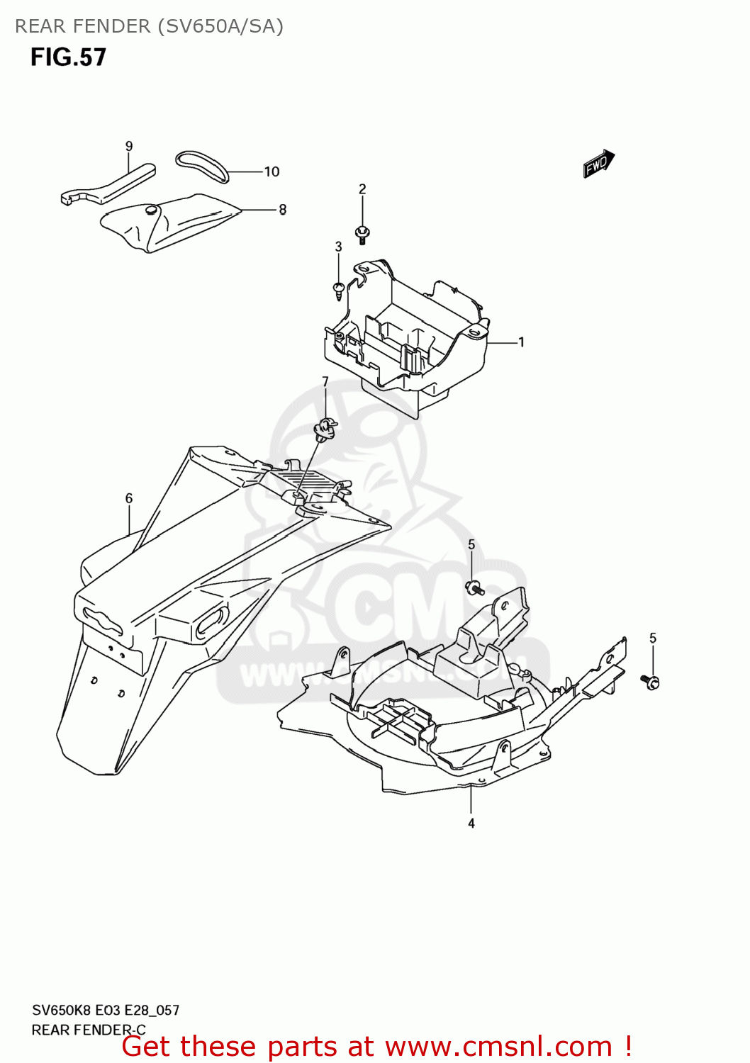 REAR FENDER (SV650A/SA) SV650S 2008 (K8) USA (E03)