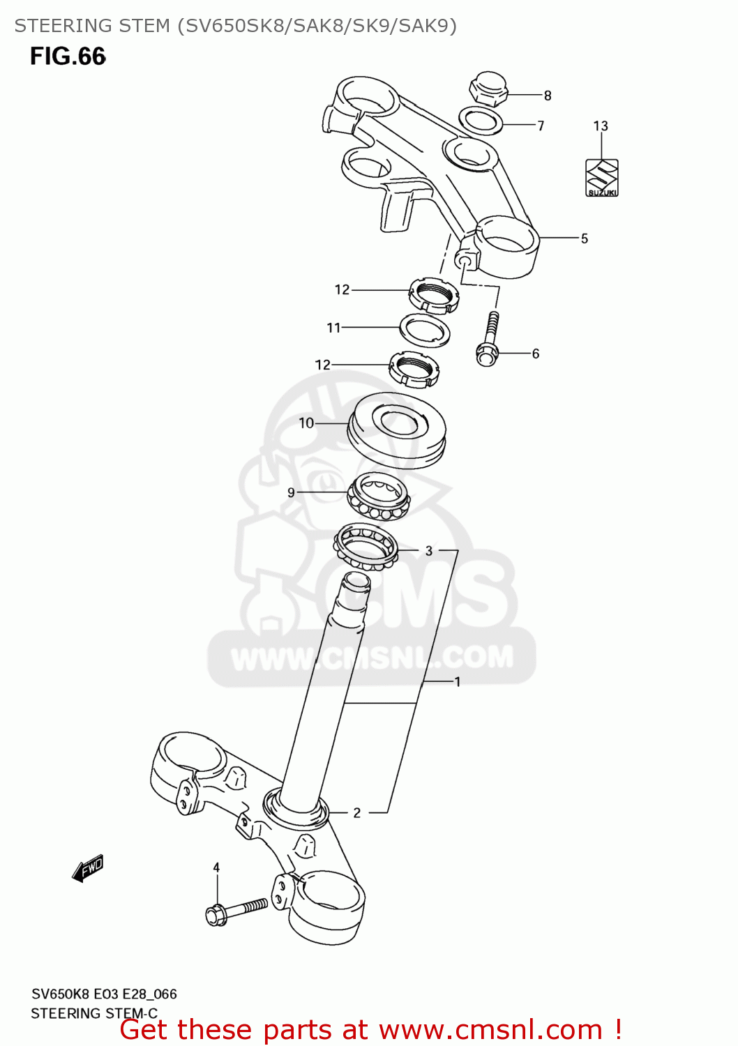 STEERING STEM (SV650SK8/SAK8/SK9/SAK9) SV650S 2008 (K8) USA (E03)