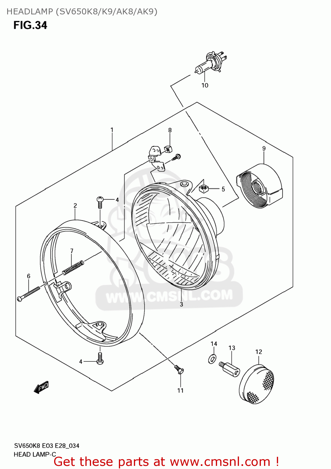 HEADLAMP (SV650K8/K9/AK8/AK9) SV650S 2009 (K9) USA (E03)