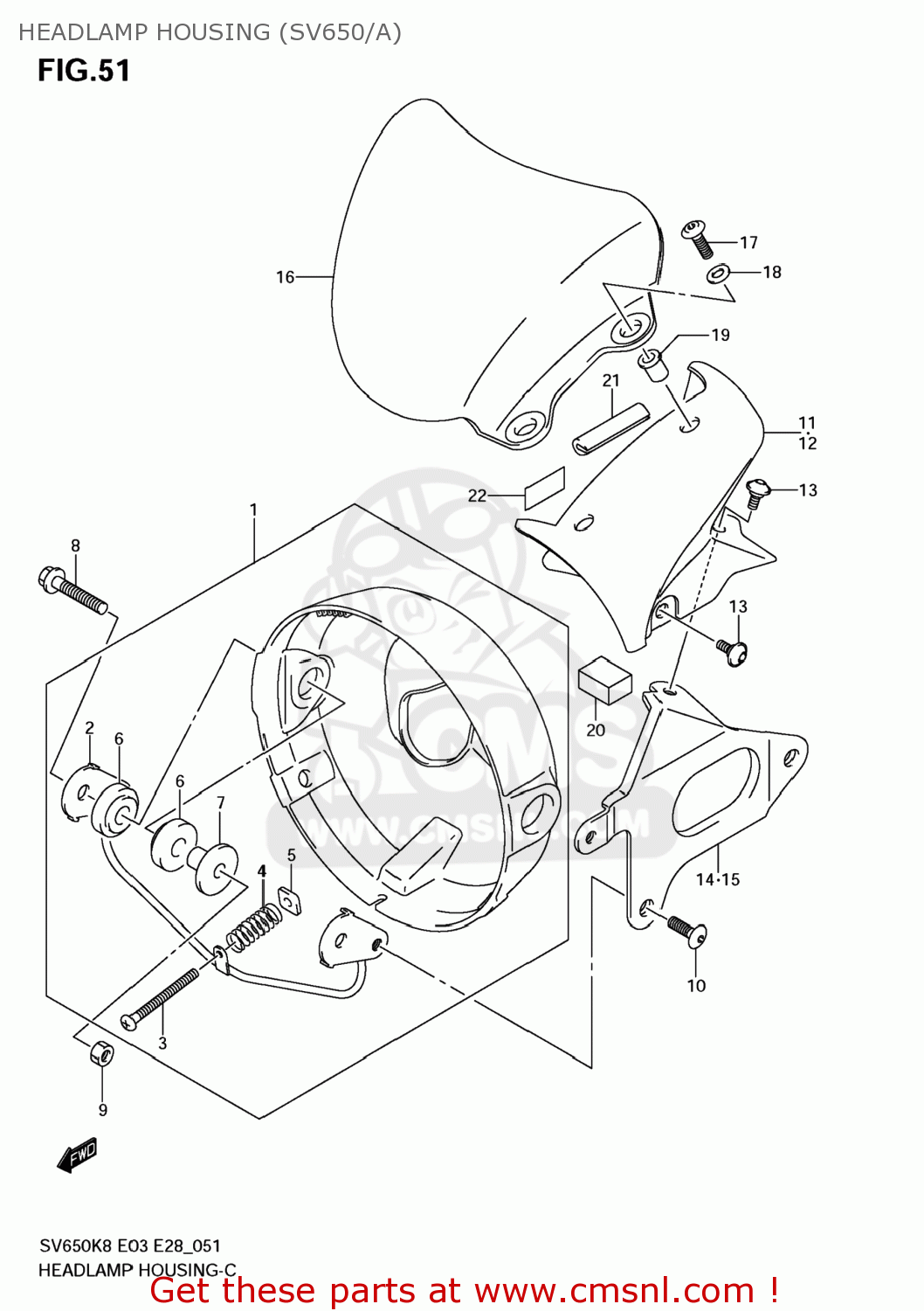 HEADLAMP HOUSING (SV650/A) SV650SF 2008 (K8) USA (E03)