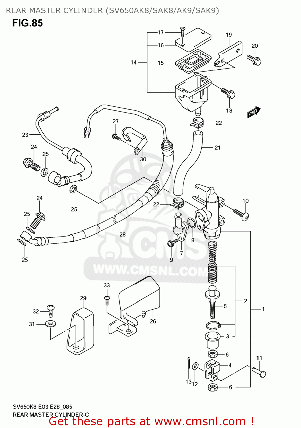 REAR MASTER CYLINDER (SV650AK8/SAK8/AK9/SAK9) SV650SF 2008 (K8) USA (E03)