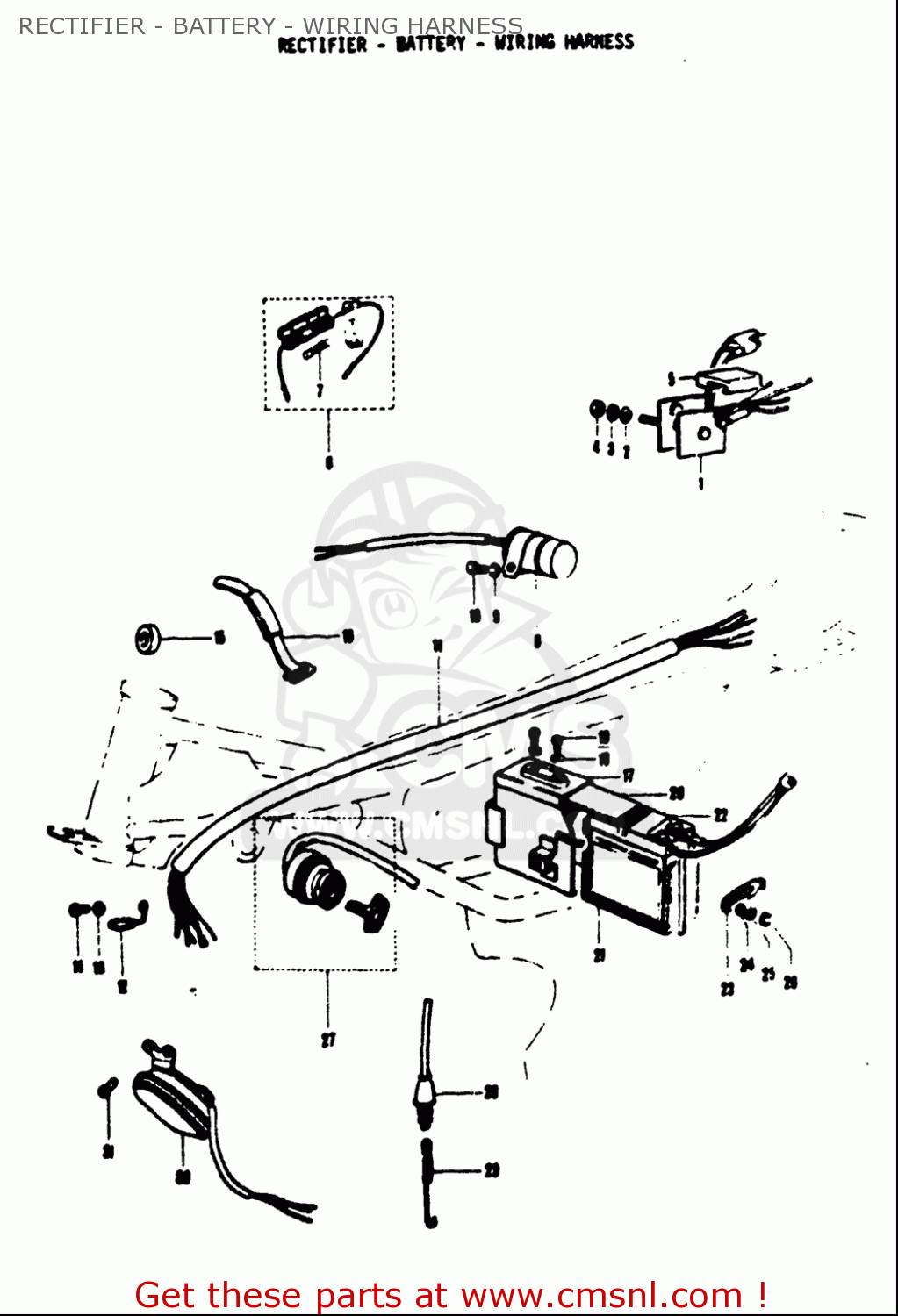 RECTIFIER - BATTERY - WIRING HARNESS T125II 1971 (R) USA (E03)