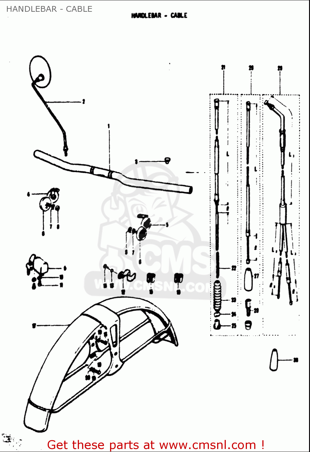 HANDLEBAR - CABLE T125II 1971 (R) USA (E03)