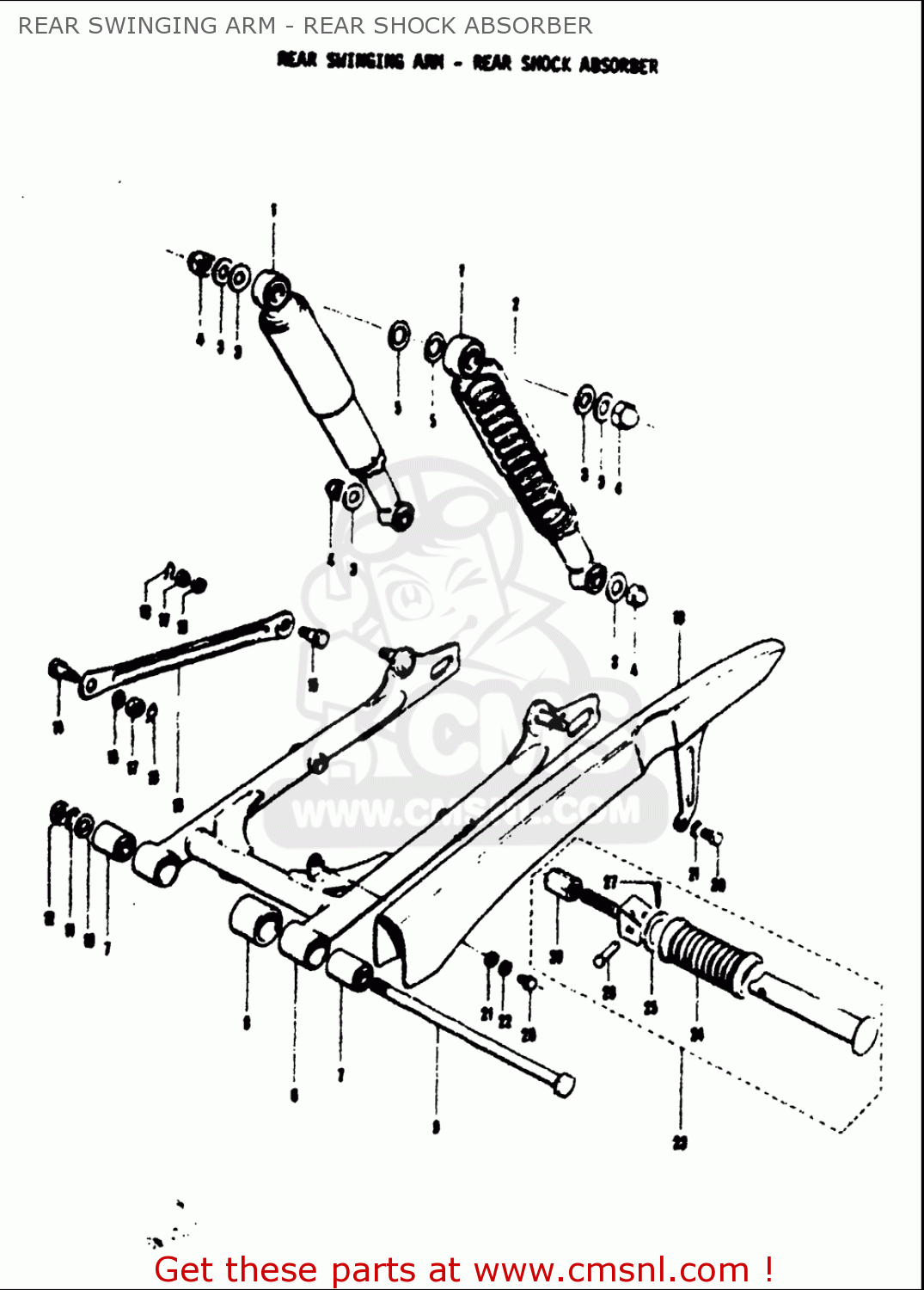 REAR SWINGING ARM - REAR SHOCK ABSORBER T125II 1971 (R) USA (E03)