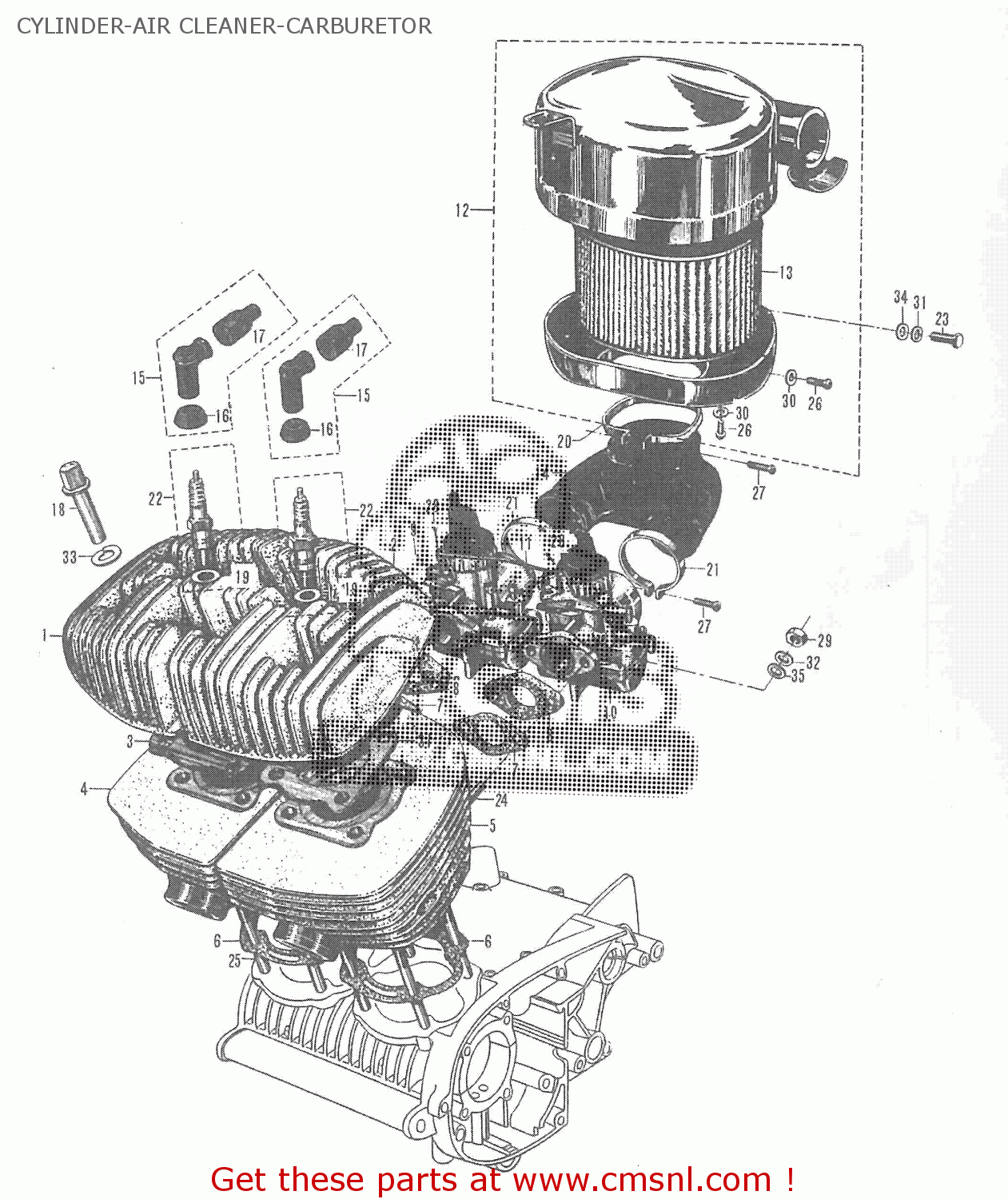 CYLINDER-AIR CLEANER-CARBURETOR T20 TC250 SCRAMBLER 1965-1969 GENERAL EXPORT