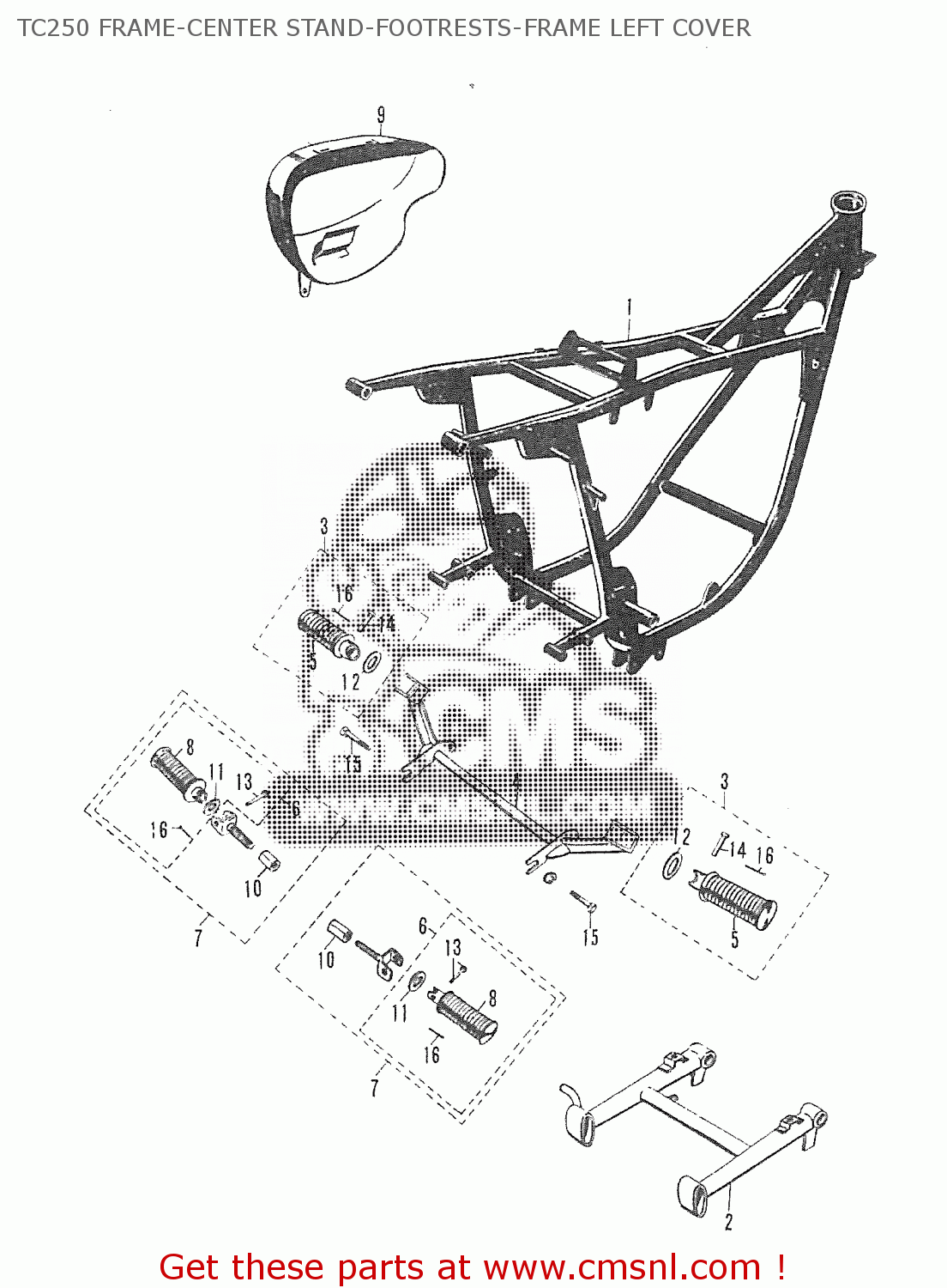 TC250 FRAME-CENTER STAND-FOOTRESTS-FRAME LEFT COVER T20 TC250 SCRAMBLER 1965-1969 GENERAL EXPORT