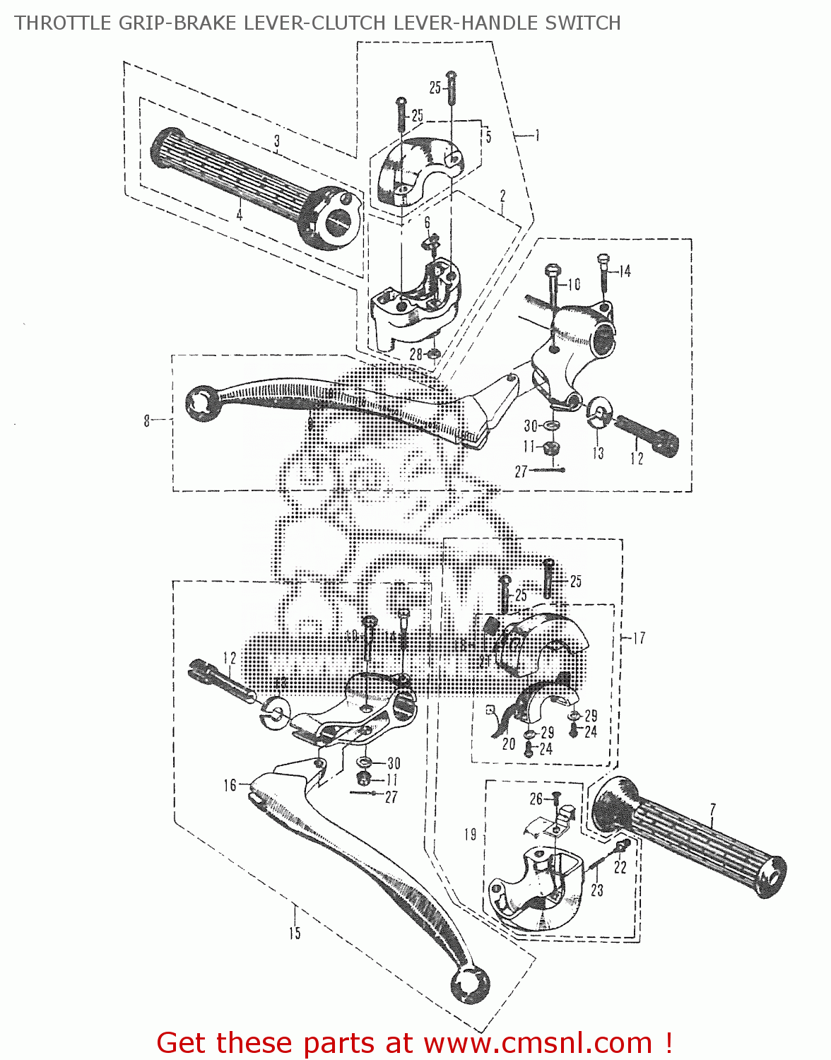THROTTLE GRIP-BRAKE LEVER-CLUTCH LEVER-HANDLE SWITCH T20 TC250 SCRAMBLER 1965-1969 GENERAL EXPORT