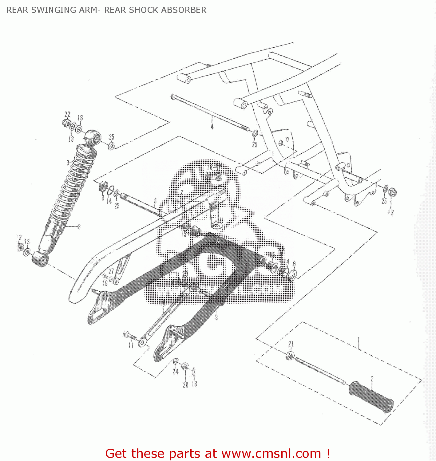 REAR SWINGING ARM- REAR SHOCK ABSORBER T20 TC250 SCRAMBLER 1965-1969 GENERAL EXPORT