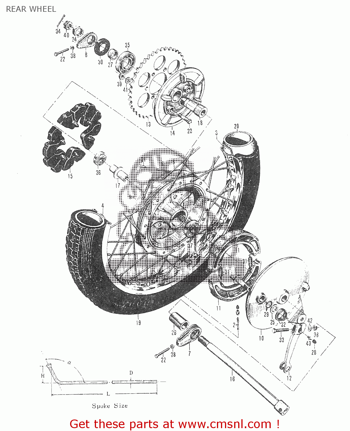 REAR WHEEL T20 TC250 SCRAMBLER 1965-1969 GENERAL EXPORT