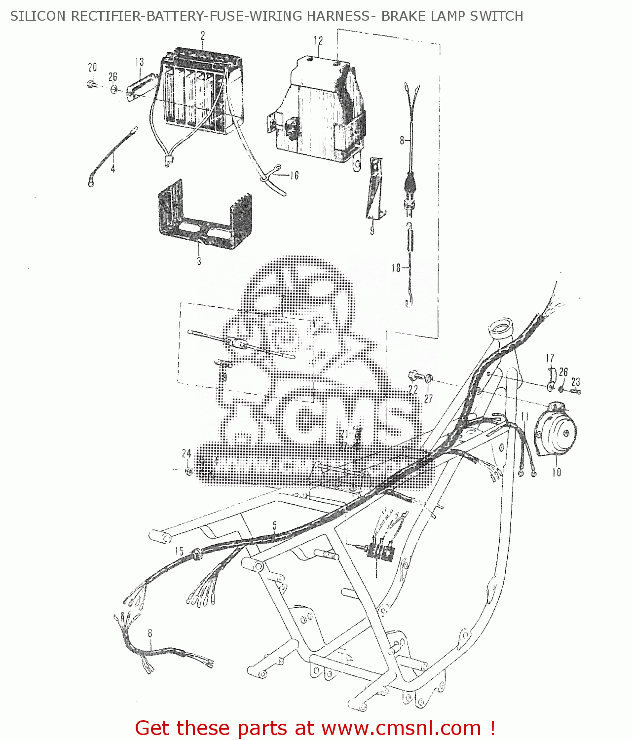 SILICON RECTIFIER-BATTERY-FUSE-WIRING HARNESS- BRAKE LAMP SWITCH T20 TC250 SCRAMBLER 1965-1969 GENERAL EXPORT