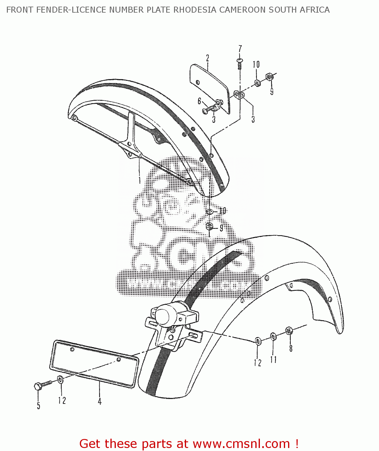 FRONT FENDER-LICENCE NUMBER PLATE RHODESIA CAMEROON SOUTH AFRICA T20 TC250 SCRAMBLER 1965-1969 GENERAL EXPORT