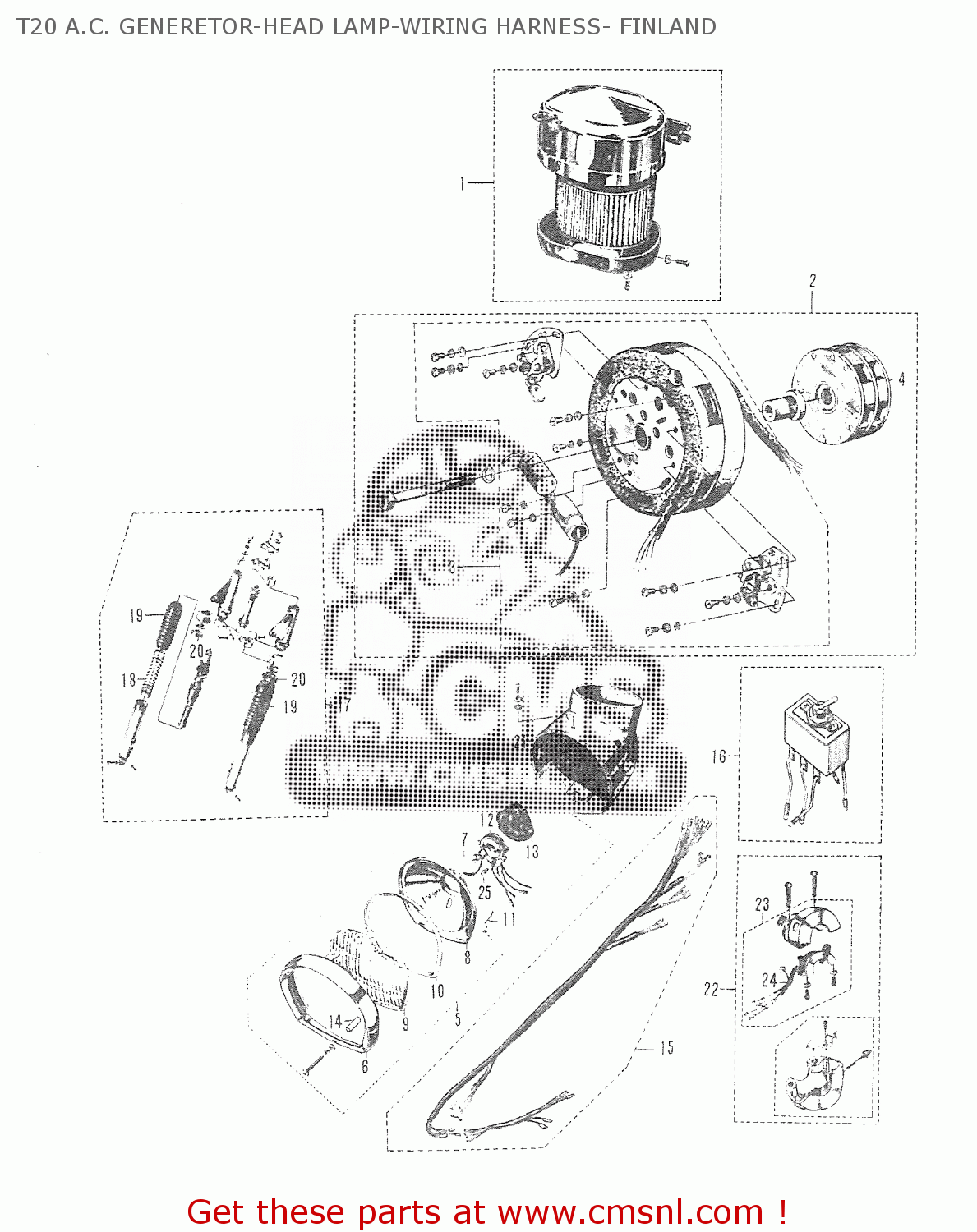 T20 A.C. GENERETOR-HEAD LAMP-WIRING HARNESS- FINLAND T20 TC250 SCRAMBLER 1965-1969 GENERAL EXPORT