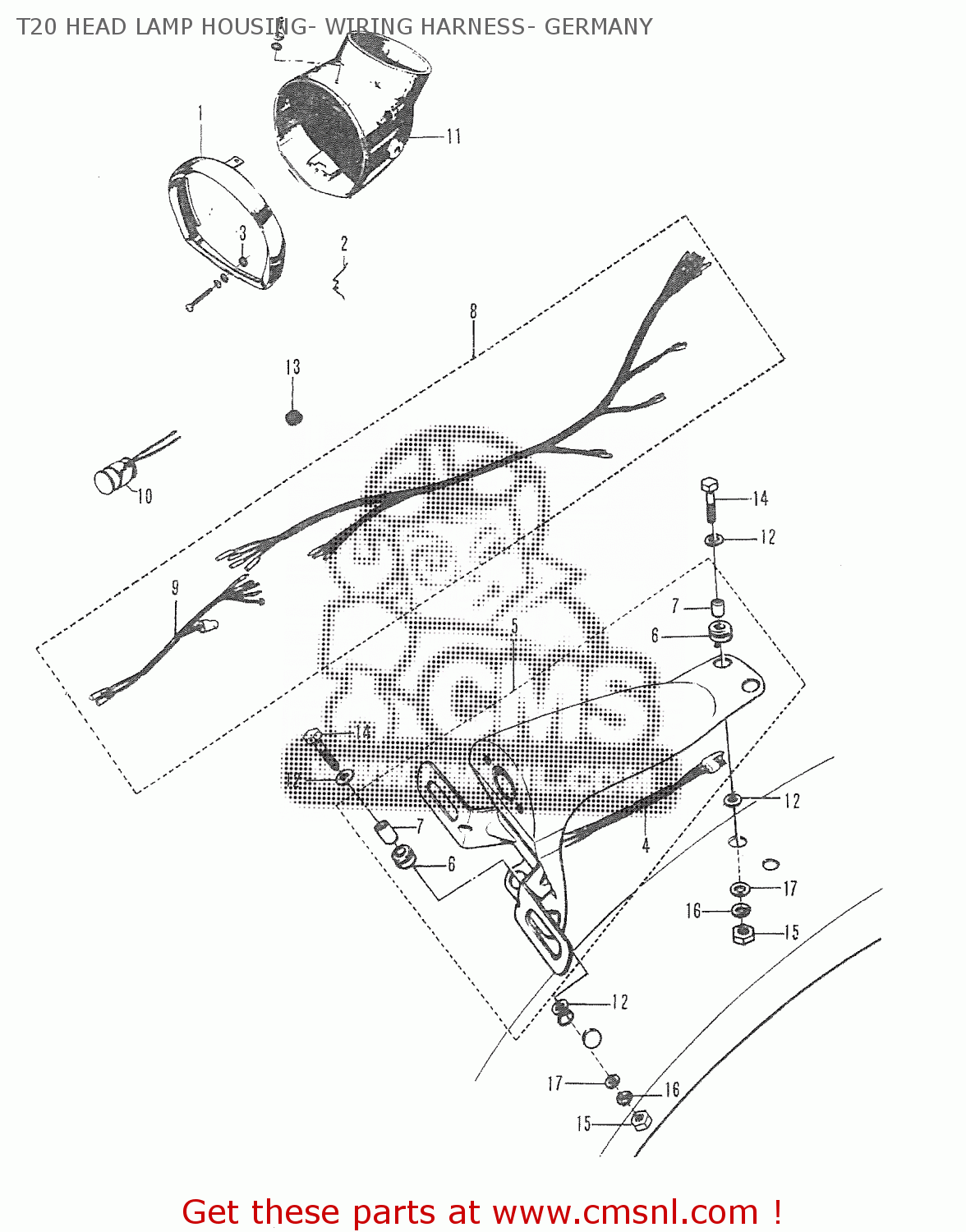 T20 HEAD LAMP HOUSING- WIRING HARNESS- GERMANY T20 TC250 SCRAMBLER 1965-1969 GENERAL EXPORT