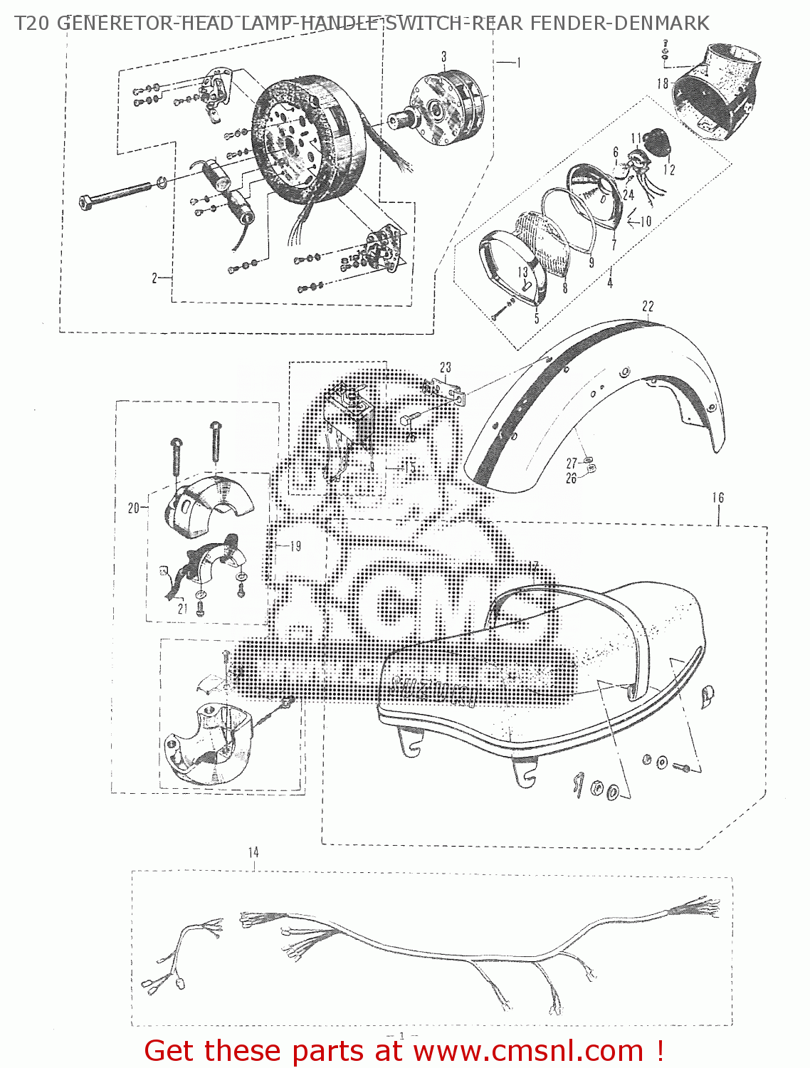 T20 GENERETOR-HEAD LAMP-HANDLE SWITCH-REAR FENDER-DENMARK T20 TC250 SCRAMBLER 1965-1969 GENERAL EXPORT