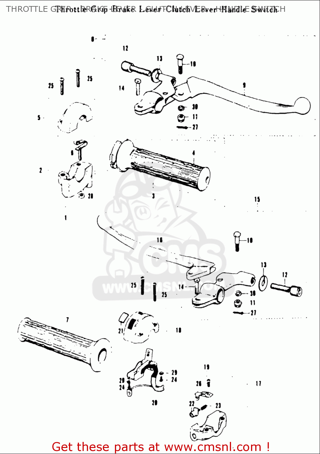 THROTTLE GRIP - BRAKE LEVER - CLUTCH LEVER - HANDLE SWITCH T20 TC250 SCRAMBLER 1969 USA (E03)