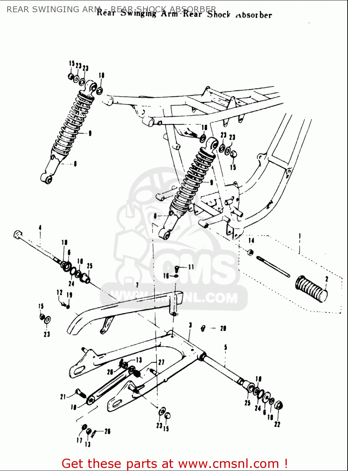 REAR SWINGING ARM - REAR SHOCK ABSORBER T20 TC250 SCRAMBLER 1969 USA (E03)