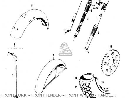 FRONT FORK - FRONT FENDER - FRONT WHEEL - HANDLEBAR - REAR WHEEL - T20 TC250 SCRAMBLER 1969 USA (E03)
