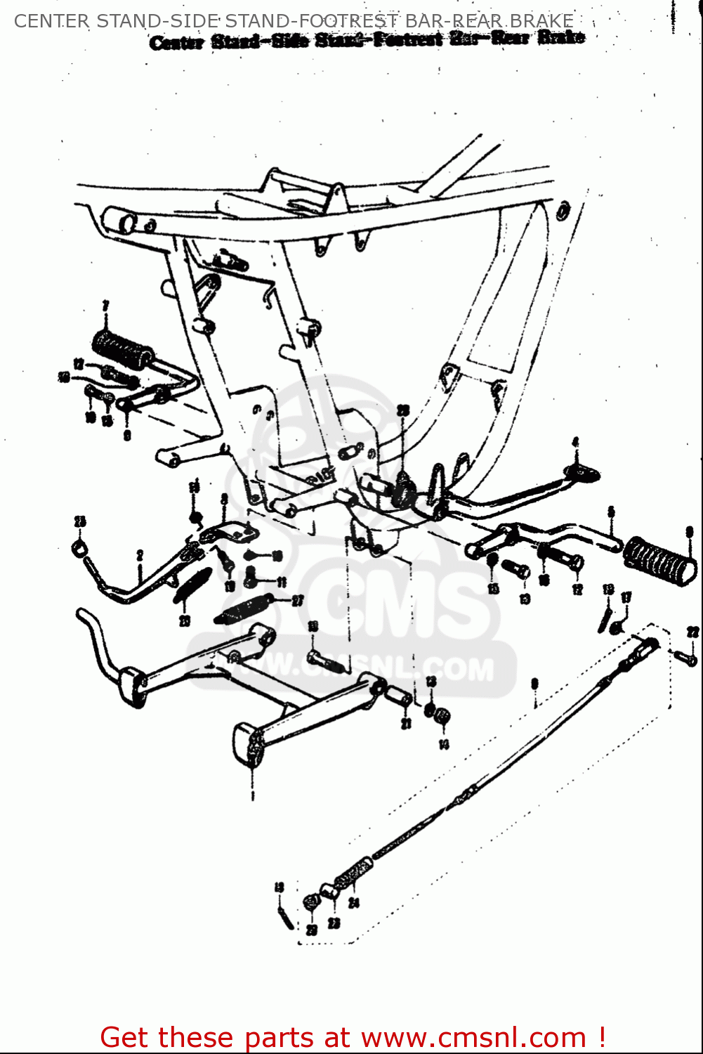 CENTER STAND-SIDE STAND-FOOTREST BAR-REAR BRAKE T305 TC305 1969 USA (E03)