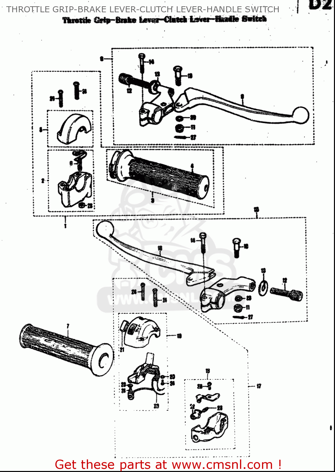 THROTTLE GRIP-BRAKE LEVER-CLUTCH LEVER-HANDLE SWITCH T305 TC305 1969 USA (E03)