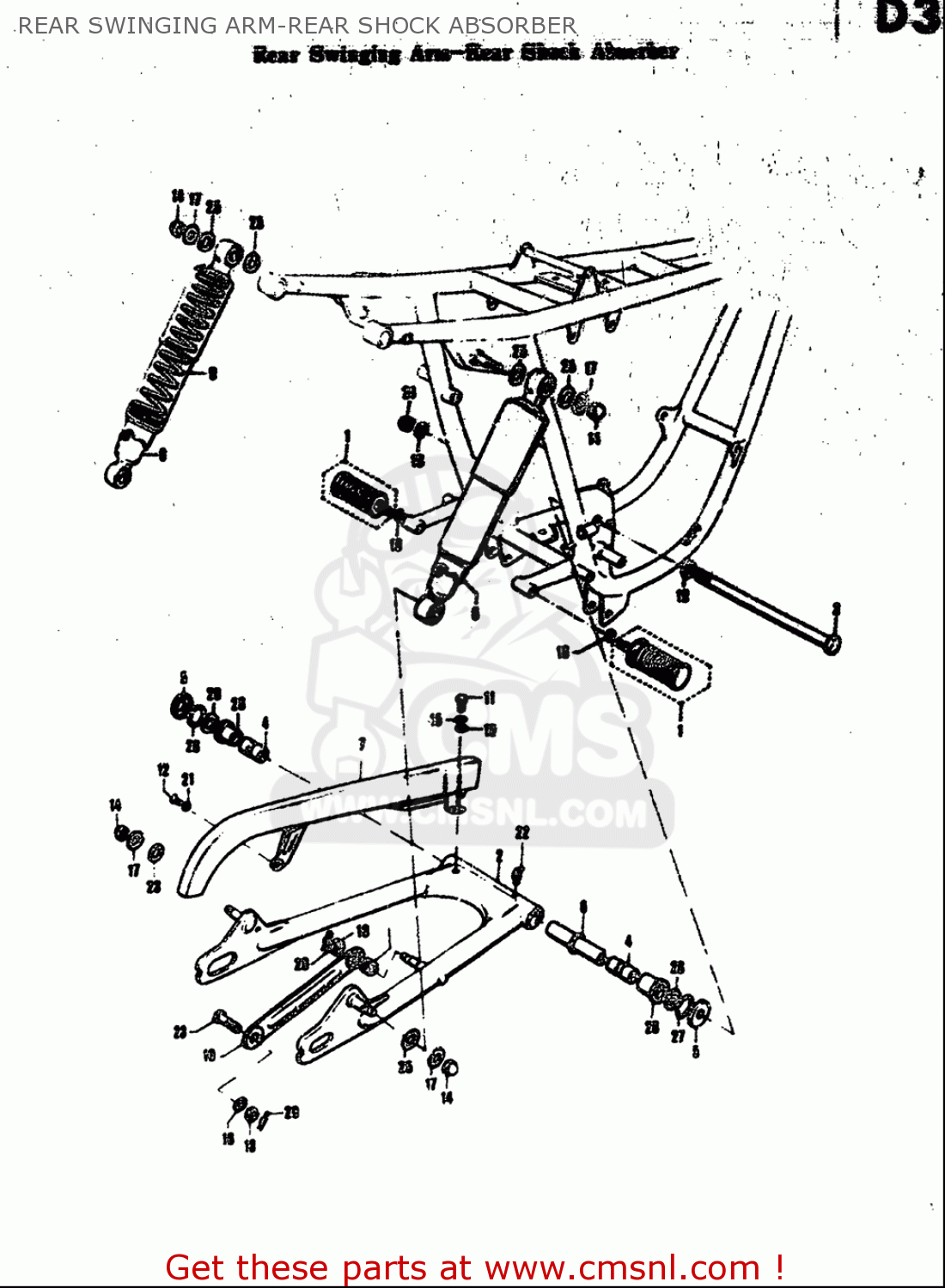 REAR SWINGING ARM-REAR SHOCK ABSORBER T305 TC305 1969 USA (E03)