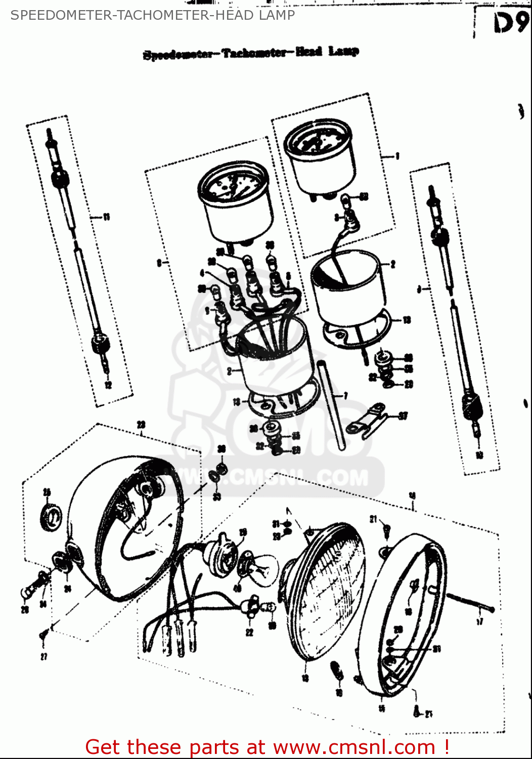 SPEEDOMETER-TACHOMETER-HEAD LAMP T305 TC305 1969 USA (E03)