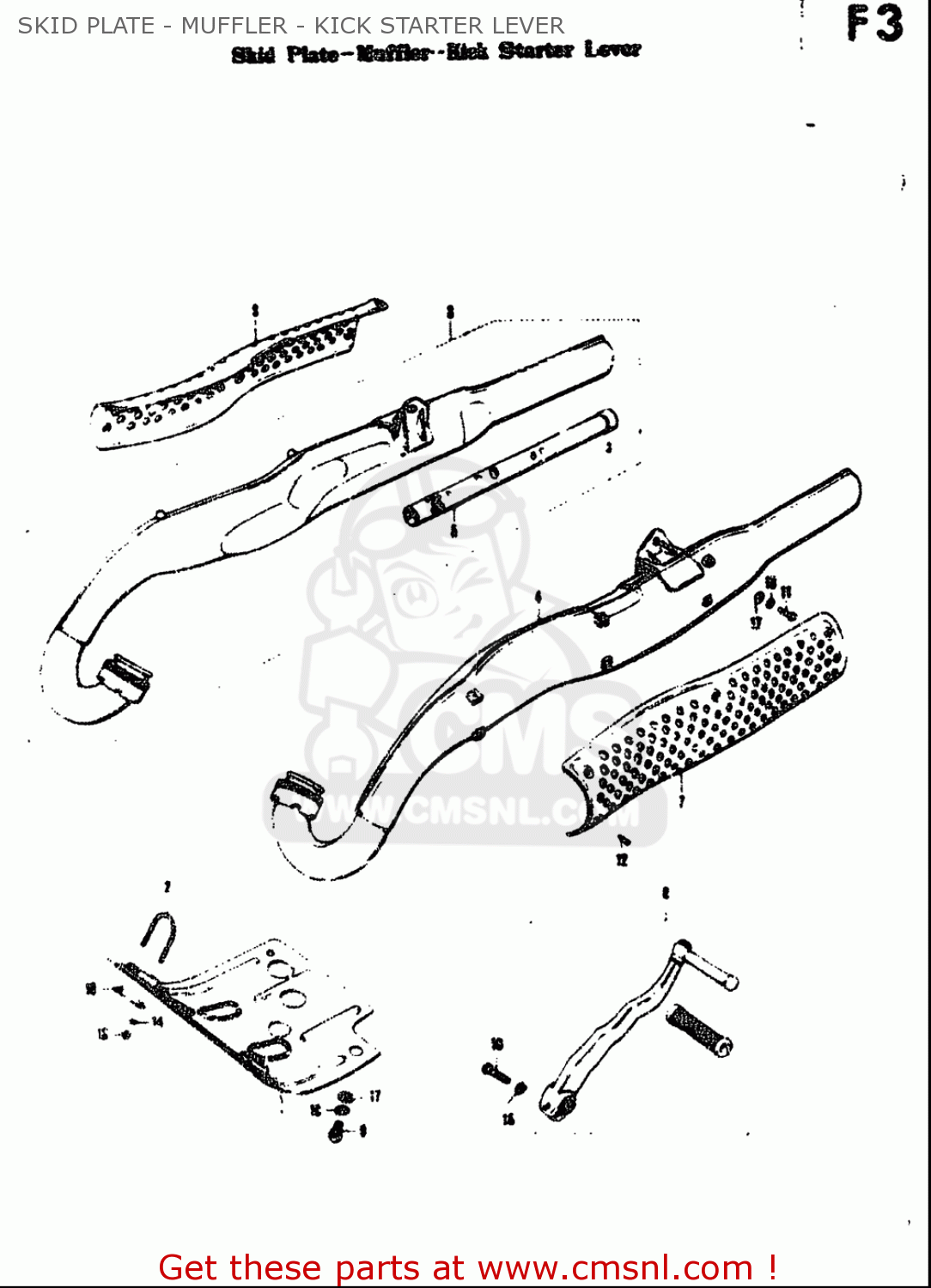 SKID PLATE - MUFFLER - KICK STARTER LEVER T305 TC305 1969 USA (E03)