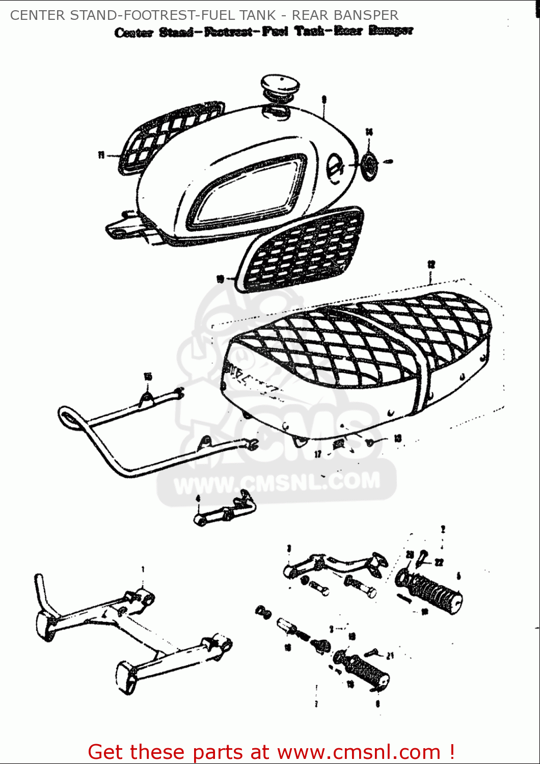 CENTER STAND-FOOTREST-FUEL TANK - REAR BANSPER T305 TC305 1969 USA (E03)