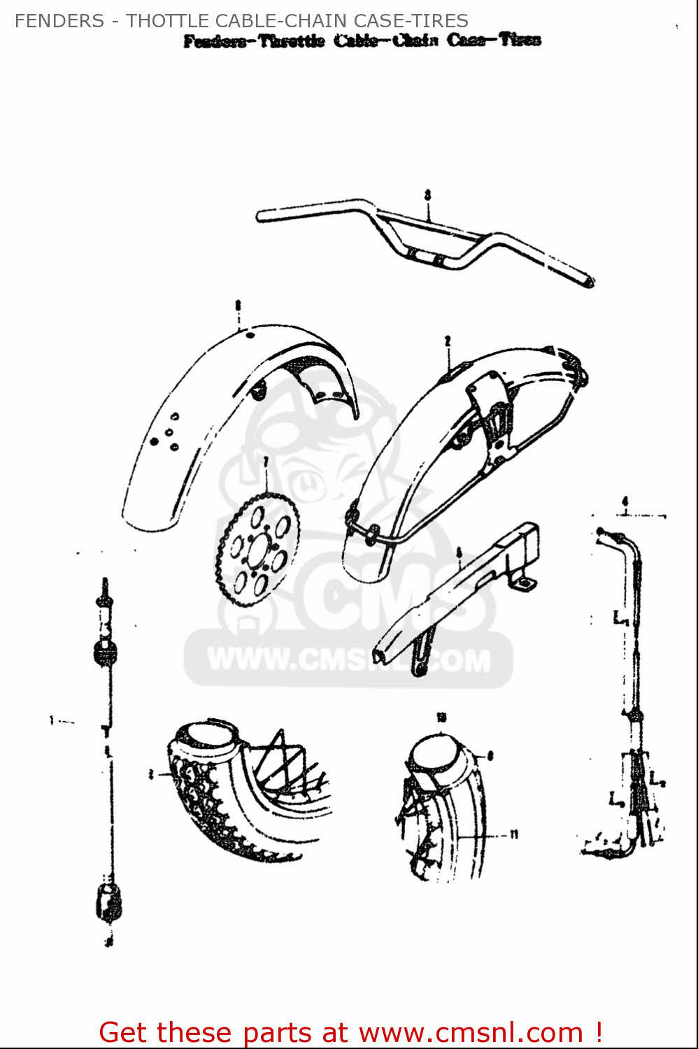 FENDERS - THOTTLE CABLE-CHAIN CASE-TIRES T305 TC305 1969 USA (E03)