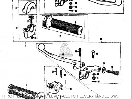 THROTTLE GRIP-BRAKE LEVER-CLUTCH LEVER-HANDLE SWITCH - T305 TC305 1969 USA (E03)