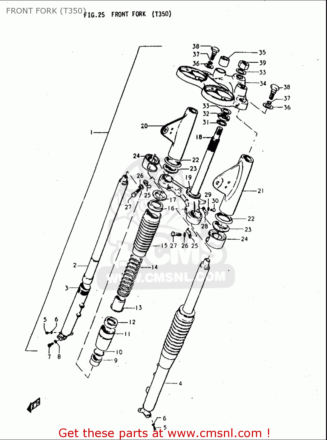 FRONT FORK (T350) T350 1969 1970 1971 1972 (?) (?) (R) (J) USA (E03)