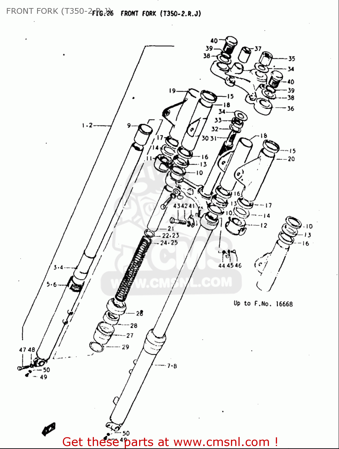 FRONT FORK (T350-2.R.J) T350 1969 1970 1971 1972 (?) (?) (R) (J) USA (E03)