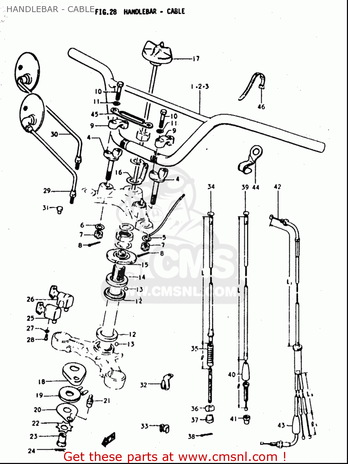 HANDLEBAR - CABLE T350 1969 1970 1971 1972 (?) (?) (R) (J) USA (E03)