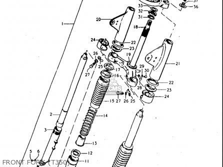 FRONT FORK (T350) - T350 1969 1970 1971 1972 (?) (?) (R) (J) USA (E03)