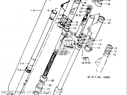 FRONT FORK (T350-2.R.J) - T350 1969 1970 1971 1972 (?) (?) (R) (J) USA (E03)