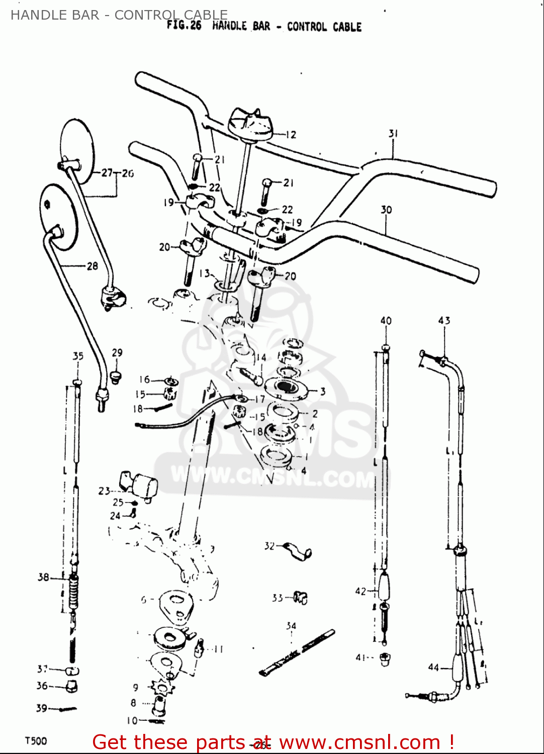 HANDLE BAR - CONTROL CABLE T500 1968 1969 1970 USA (E03)