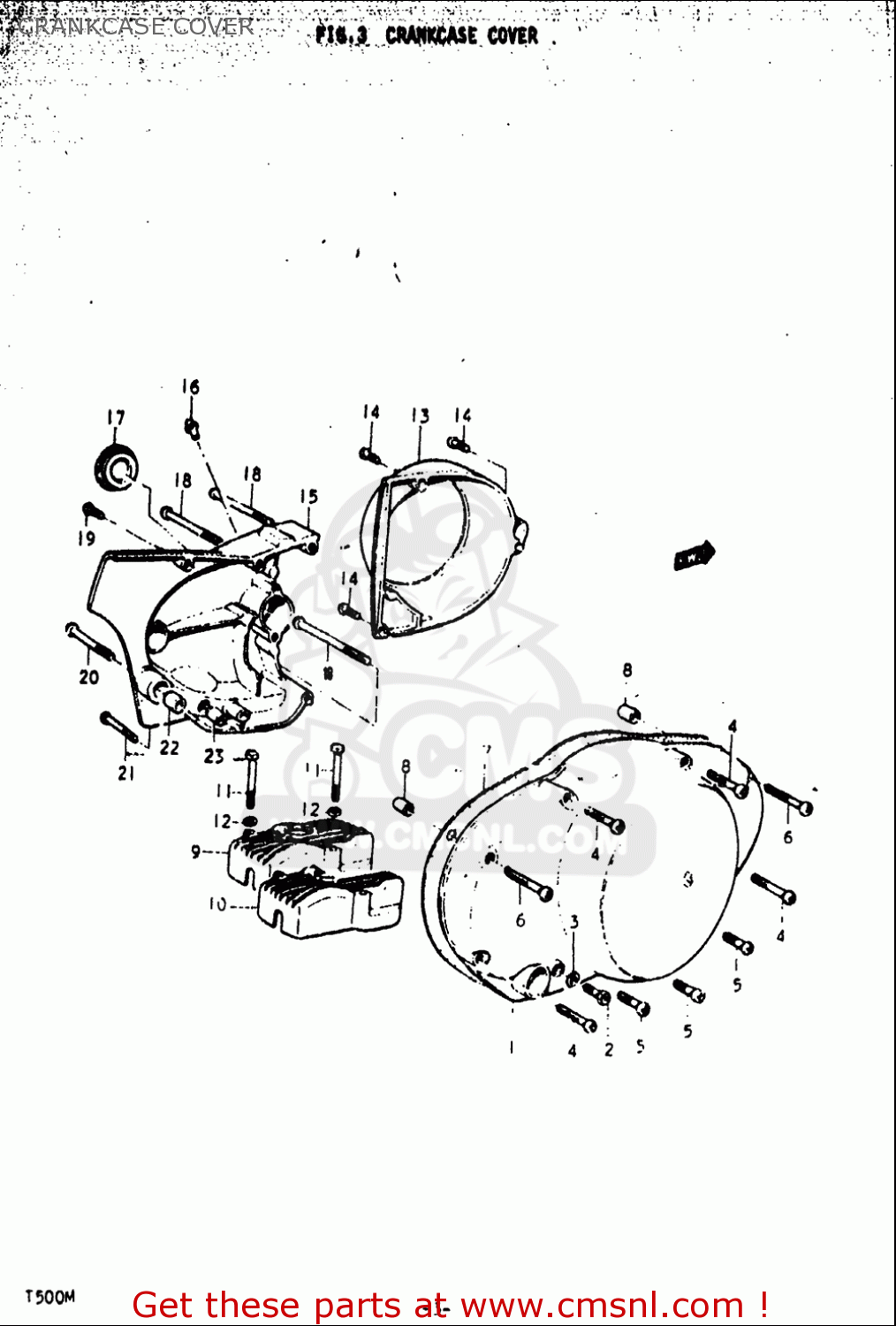 CRANKCASE COVER T500 1971 1972 1973 1974 1975 (R) (J) (K) (L) (M) USA (E03)