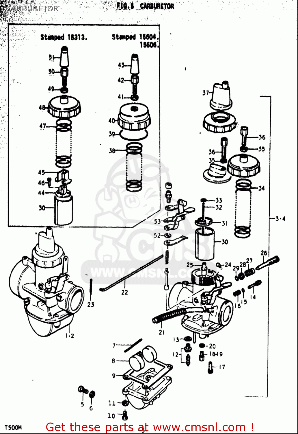 CARBURETOR T500 1971 1972 1973 1974 1975 (R) (J) (K) (L) (M) USA (E03)