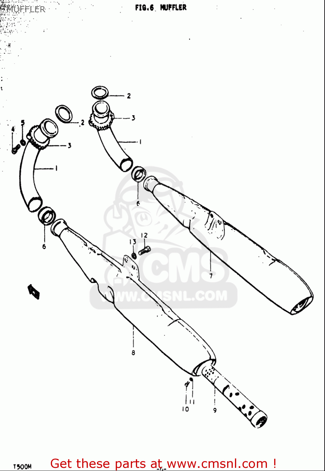 MUFFLER T500 1971 1972 1973 1974 1975 (R) (J) (K) (L) (M) USA (E03)