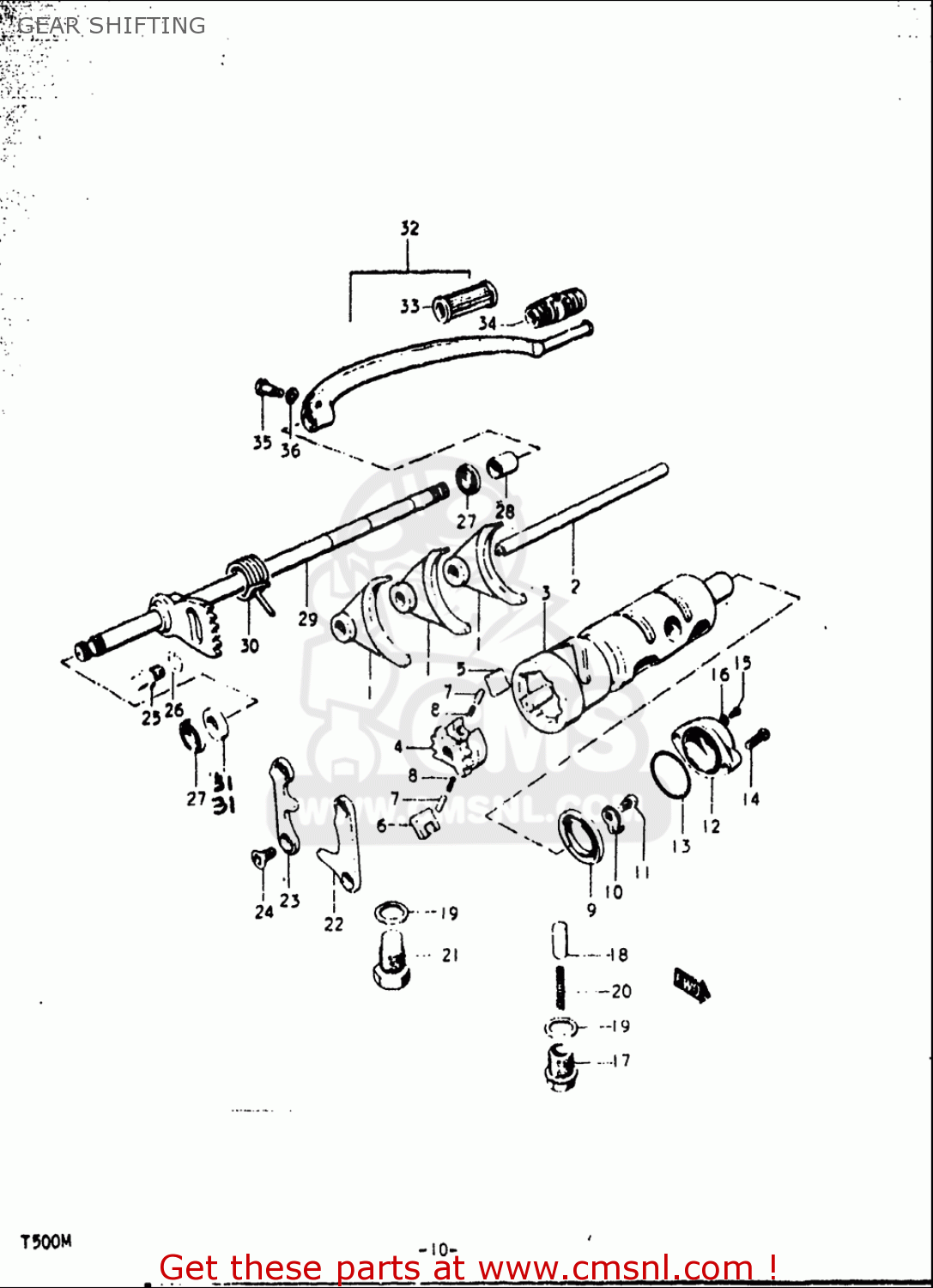 GEAR SHIFTING T500 1971 1972 1973 1974 1975 (R) (J) (K) (L) (M) USA (E03)