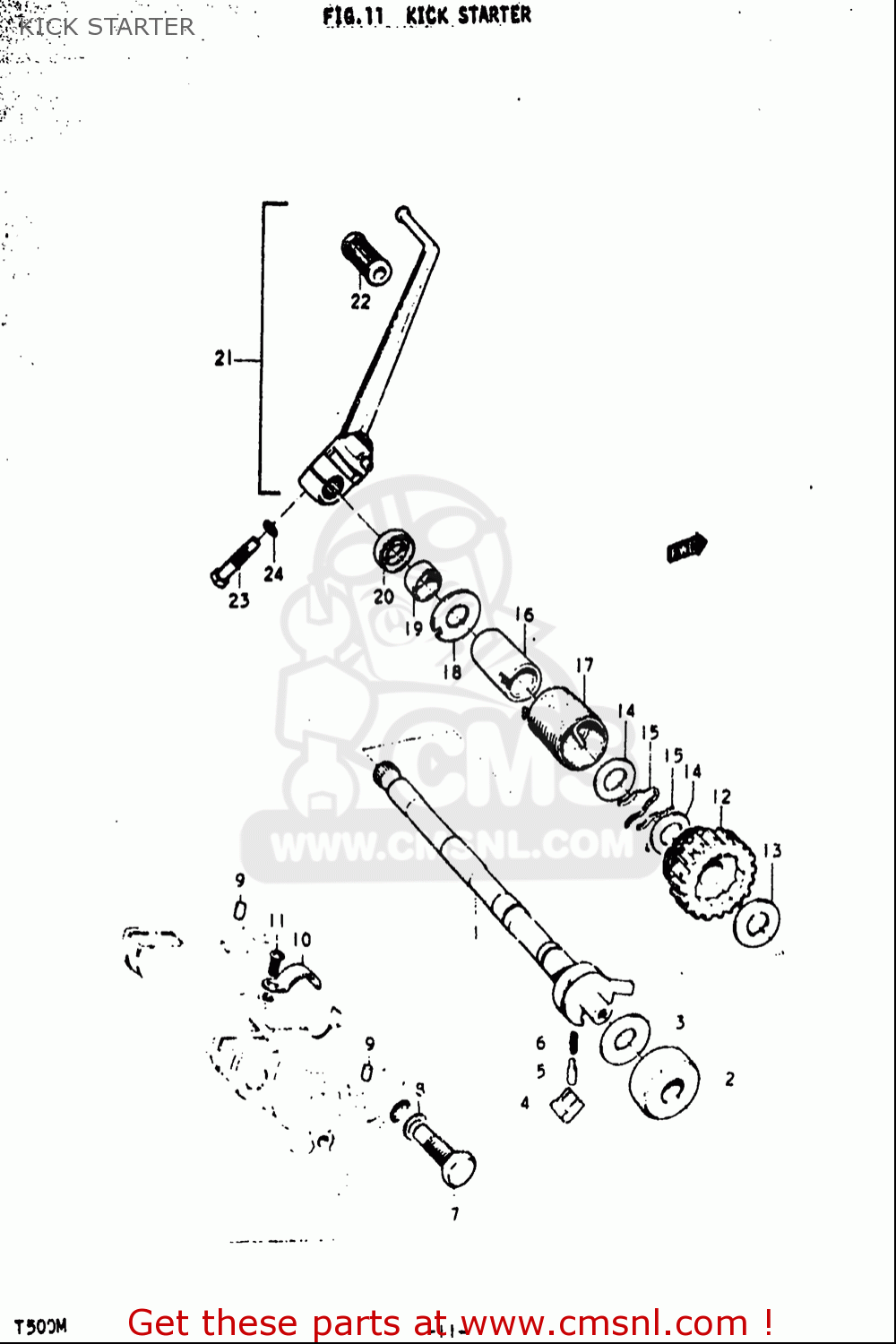 KICK STARTER T500 1971 1972 1973 1974 1975 (R) (J) (K) (L) (M) USA (E03)