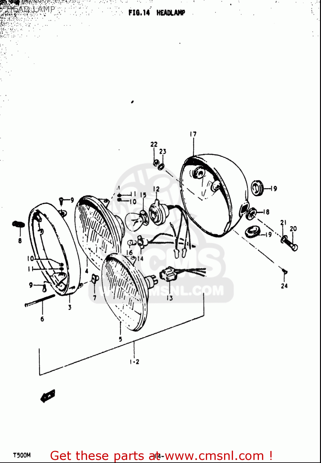 HEAD LAMP T500 1971 1972 1973 1974 1975 (R) (J) (K) (L) (M) USA (E03)