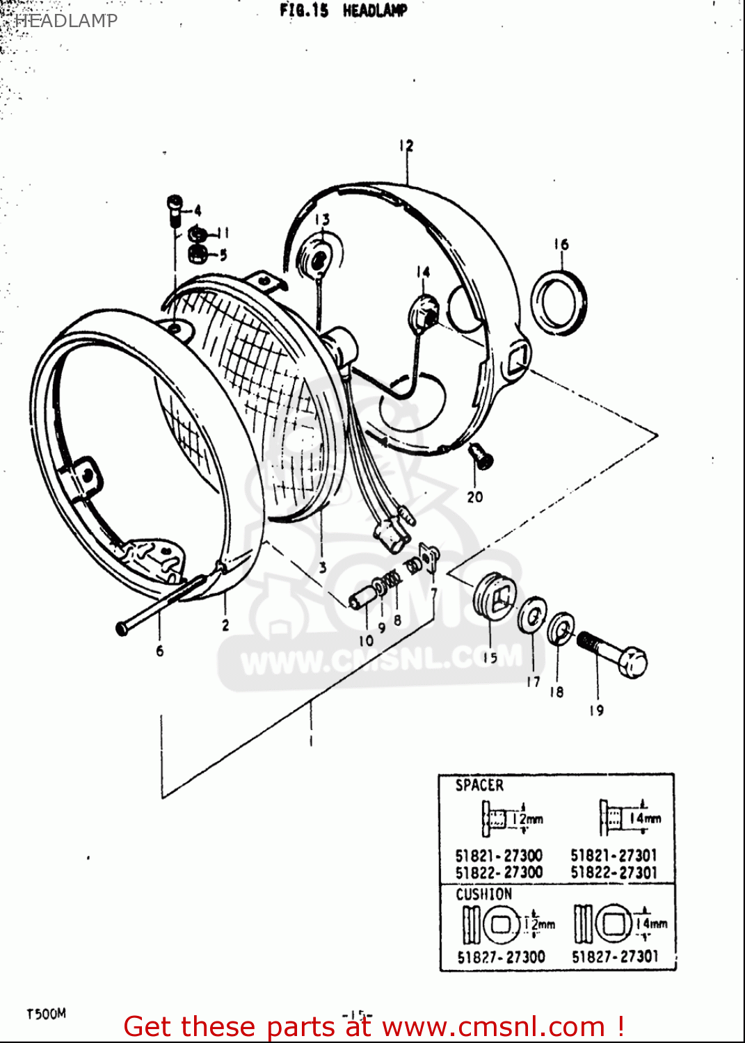 HEADLAMP T500 1971 1972 1973 1974 1975 (R) (J) (K) (L) (M) USA (E03)
