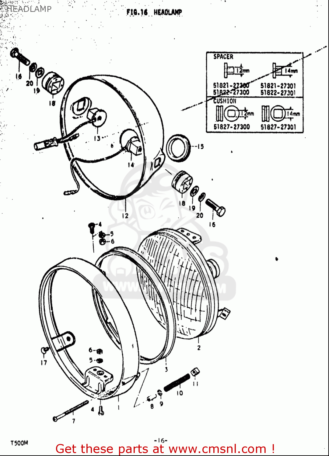 HEADLAMP T500 1971 1972 1973 1974 1975 (R) (J) (K) (L) (M) USA (E03)