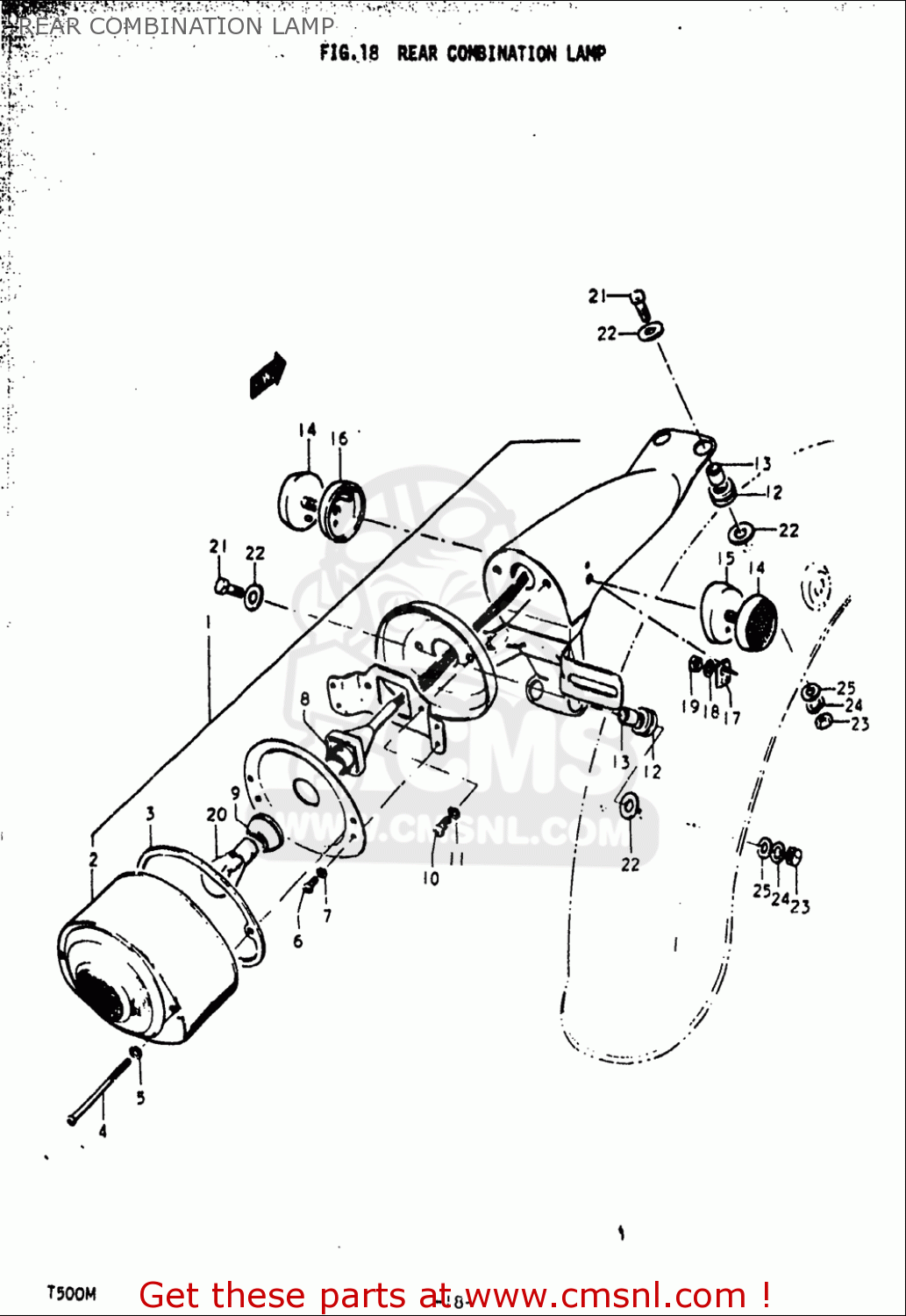 REAR COMBINATION LAMP T500 1971 1972 1973 1974 1975 (R) (J) (K) (L) (M) USA (E03)