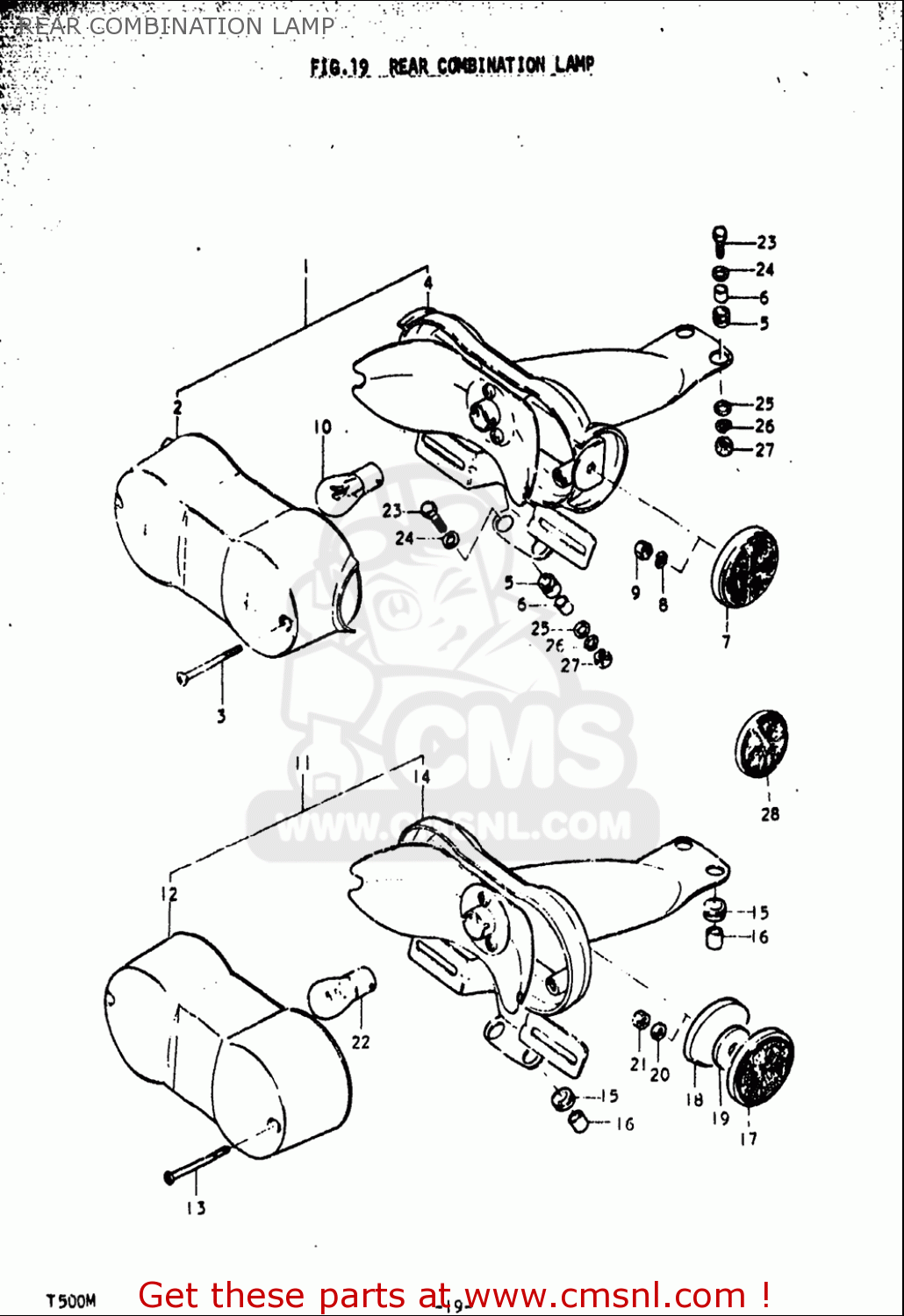 REAR COMBINATION LAMP T500 1971 1972 1973 1974 1975 (R) (J) (K) (L) (M) USA (E03)